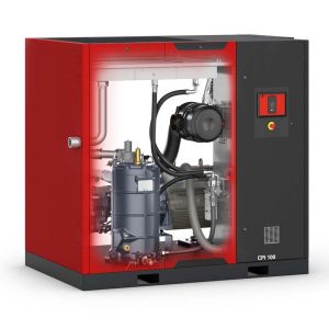 Industrial red and black compressor unit.