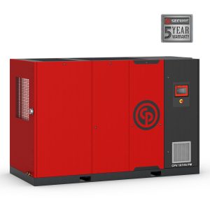 Red industrial power generator with warranty seal.