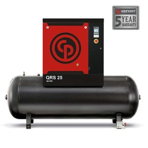 Industrial air compressor with 5-year warranty label